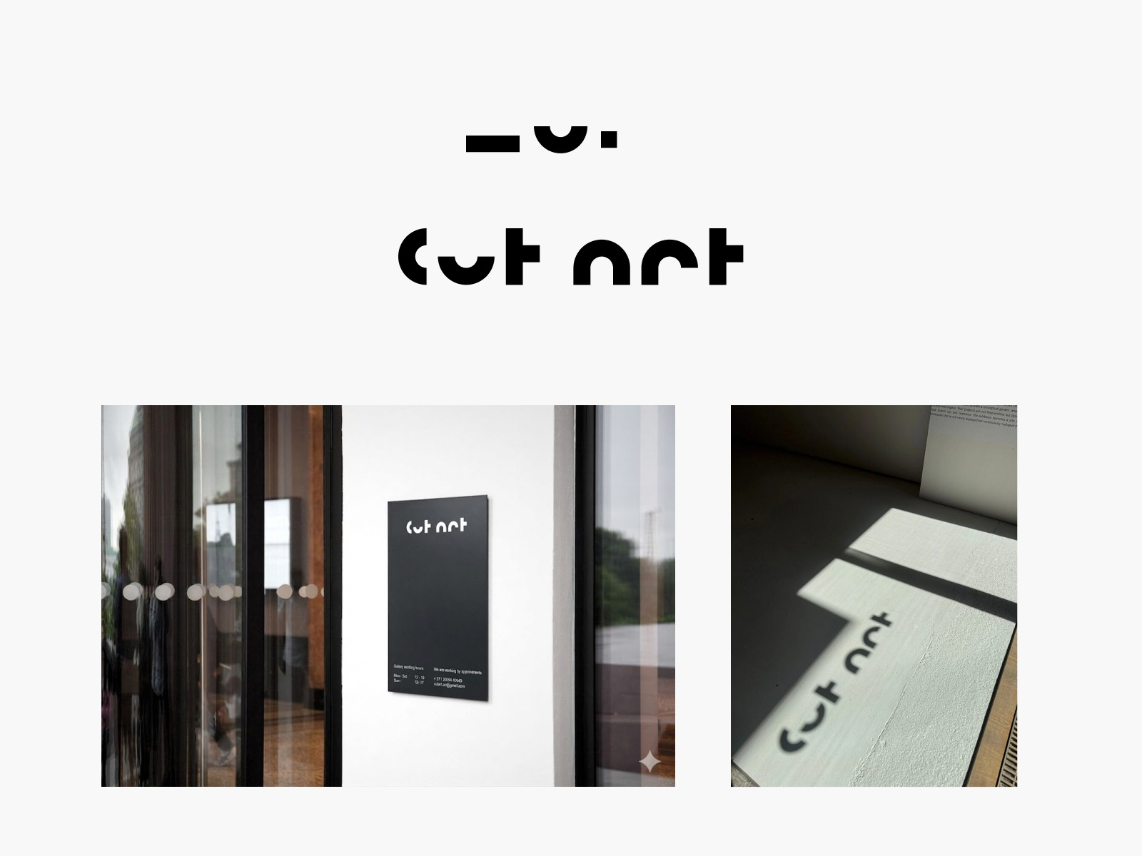 CUT ART GALLERY wordmark, gallery signage and printed identity